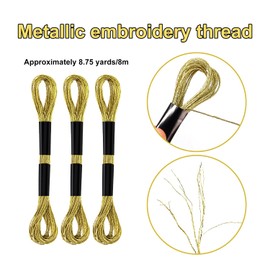 6 Skeins Embroidery Threads, Metallic Embroidery Floss Friendship Bracelet Cross Stitch Thread for Sewing Making Yarn Craft String Art Supplies (Gold)