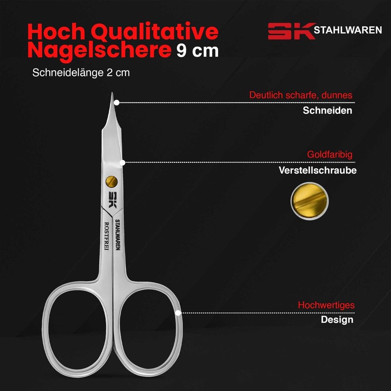 SK STAHLWAREN Premium Combination Scissors for Cutting Nails and Skin