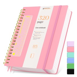 Smarpau B5 Spiral Notebook Lined, Hardcover PVC Notepad with 320 Pages, 100 gsm Thick Paper for Writing, Lined Journal for Women, Men, Work, Office, School, Travel, 19 x 25 cm, Pink