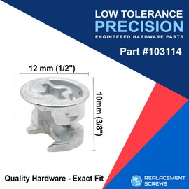 ReplacementScrews Eccentric Cam Locks Compatible with IKEA 103114 (Kullen, Alex, MICKE) Case with Flange - 12mm x 10mm - Zinc Alloy (Pack of 12)