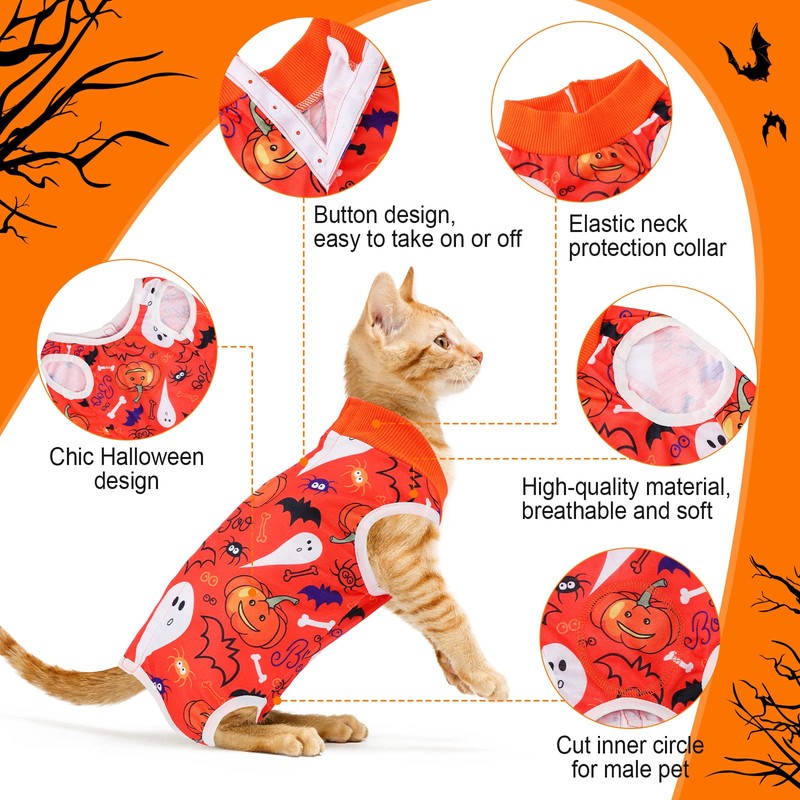 Xuniea 4-Piece Halloween Cat Surgery Recovery Suit - Wound Surgical