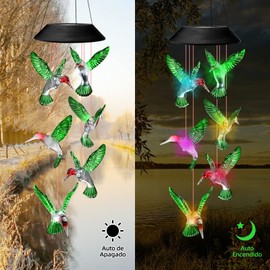 Colibries Decorativos Luz Solar,Campanas de Viento con Energía Solar Colgante,Gradiente de Color,Resistente Agua,Colibri Solar Para el jardín,Patio,Casa de Campo y Las Decoraciones de Navidad (Verde)