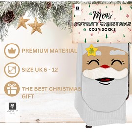 AKH® Festive 3D Character Men's Christmas Socks | Novelty Patterned Holiday Cotton-Rich Warm and Comfortable Winter Socks (Santa)