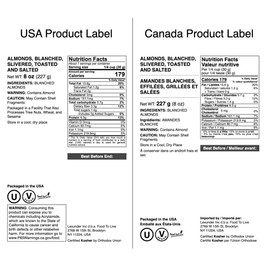 Food to Live Dry Roasted Blanched Slivered Almonds with Himalayan Salt, 8 Ounces – Oven Toasted, Lightly Salted, No Oil Added, Perfect for Cooking, Baking and Snacking, Vegan, Kosher, Bulk