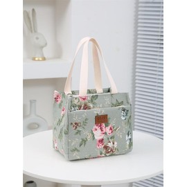 Floral Pattern Lunch Bag for Women, Multifunctional Insulated Cute Bento Bag, Portable Insulated Lunch Bag with Handle, Durable Tote Bag for Work, School, Travel, Lunch Cooler Bags:_Cloud White_one-size