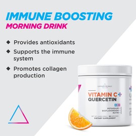 Livingood Daily High Dose Vitamin C Powder Supplement, 2,600 MG Ascorbic Acid Powder Supports Immunity & Skin Health, Powdered Vitamin C with Quercetin, Sweetened with Stevia, Vegan, 30 Servings