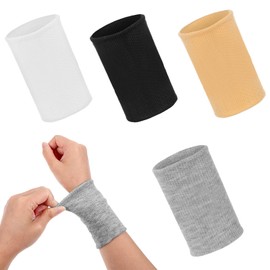 Hpmjz 4 Pairs Wrist Compression Sleeve Soft Elastic Wrist Support Brace Wrists Band Breathable Tennis Sweatbands Brace for Wrists Protect Carpal Tunnel Wraps Protector for Sport Fitness Workout Typing