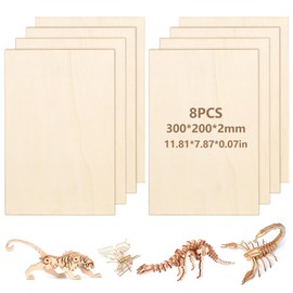 bssmmai Pack of 8 Plywood Sheets 2 mm, Plywood Balsa Wood 300 x 200 x 2 mm, Craft Wood Panels for Wood for Laser 2 mm, Wooden Boards for Crafts, Basswood for DIY, Arts and Crafts, Paintings