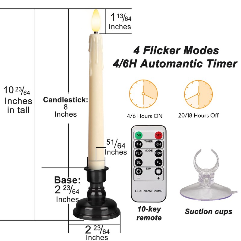yunsheng Battery Operated LED Window Candles with Remote Timer, 8