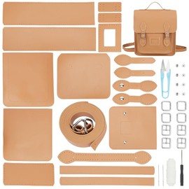 WADORN DIY PU Leather Backpack Bag Making Kit, Leather Shoulder Bag Sewing Complete Kit Handmade Leather Pattern Handbag Stitching All Materials Kit Leather Craft Messenger Bag Purse Kit, Light Brown