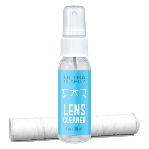 Ultra Clarity Eyeglass Lens Cleaning Travel Kit, 1 oz Spray, 1 Microfiber Cloth, & 1 Travel Pouch, Glasses, Phone & Electronic Screens, Ideal Even on Coated Surfaces, Safe Professional Grade Formula