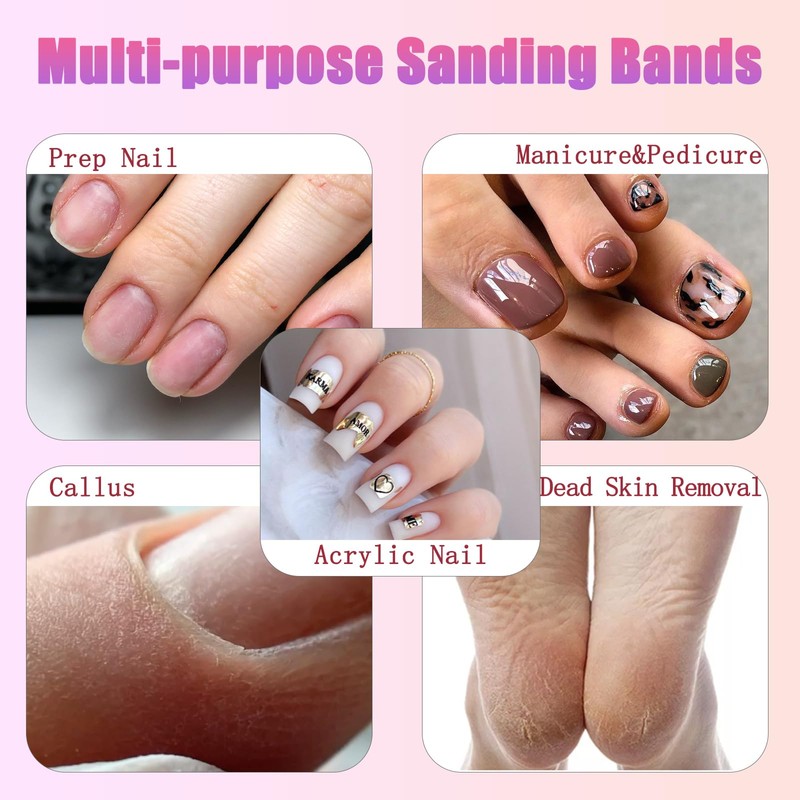 100Ps Small Sanding Bands for Nail Drill, 180/240 Fine Grit