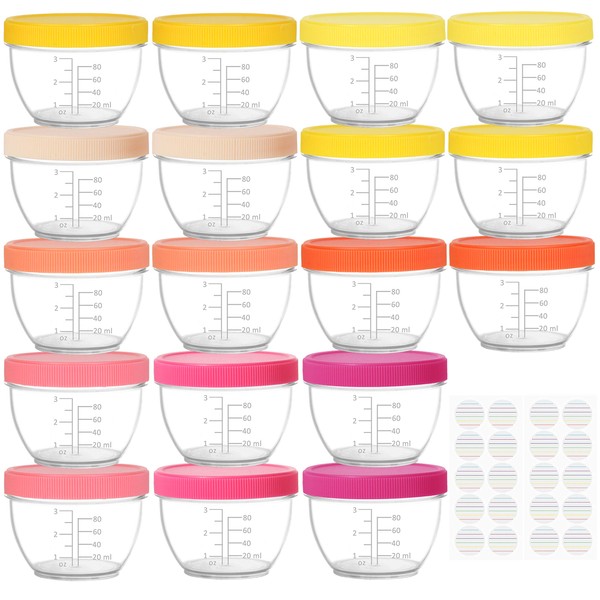 Youngever 18 Sets 120ML Baby Food Storage, Re-usable Baby Food Containers with Lids, 9 Bright Pink Colors, with Lids Labels