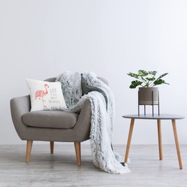 Stupell Industries Life is About Balance Motivational Phrase Pink Flamingo Design by Reesa Qualia Pillow, 18 x 18, White