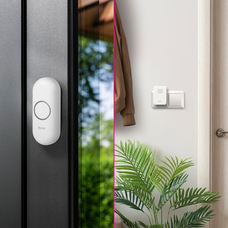 Byron Wireless Doorbell Set, Plug-In Chime, 150m Range, 16 Melodies,