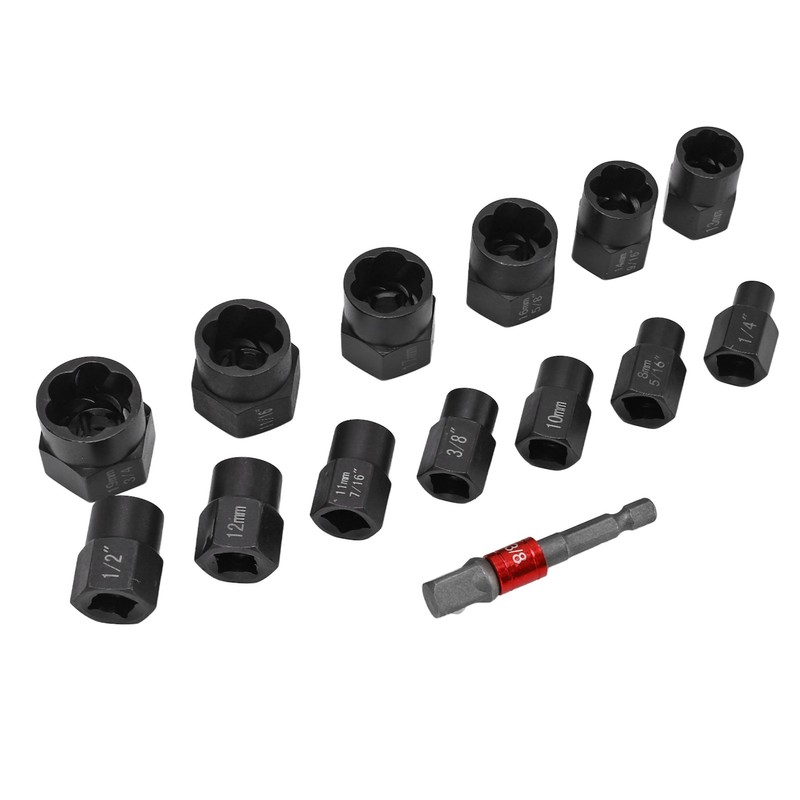 14Pcs Nut Remover Extractor Kit 3/8in Damaged Rusty Bolt Removal