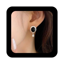 Cybche Vintage Oval Gemstone Earrings Black Oval Stud Earrings Faux Onyx Earrings Small Onyx Stud Earrings Silver Tiny Teardrop Earrings Jewelry for Women