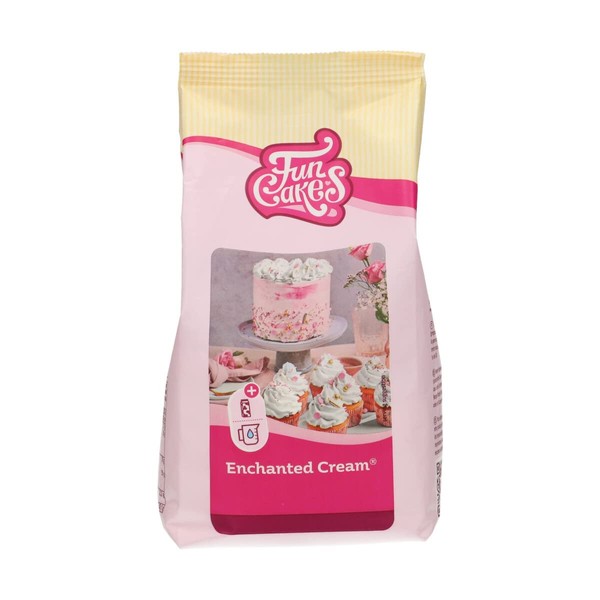 FunCakes Mix für Enchanted Cream®: Einfach zu verwendende, sehr leichte und flauschige schneeweiße Creme, perfekt zum Füllen und Abdecken von Kuchen oder als Belag für Cupcakes, Halal ,450 g(1er Pack)