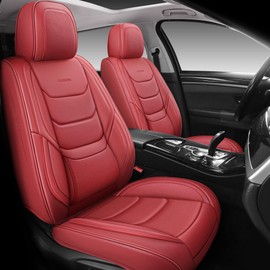 CHOCMONS Full Coverage Front Set Seat Covers with Waterproof Leather,Lumber Support and Airbag Compatible,Universal Fit for Most SUVs, Trucks,and Sedans in Automotive Seat Covers
