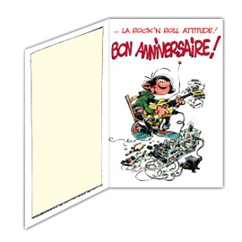 Afie GLCT-0241 Gaston Lagaffe Happy Birthday Card One Year More Musician Guitarist Rock'n Roll Humorous Humorous - Closed 17 x 11.5 cm with Illustrated Envelope Included - Made in France White
