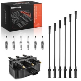 A-Premium 1 Ignition Coil with 6 Spark Plug Wires and 6 Iridium Spark Plugs Compatible with Dodge Grand Caravan 2001-2010, Caravan & Chrysler Town & Country, Pacifica, Voyager & Volkswagen Routan