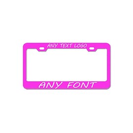Pink Engraved Your Text Logo US License Plate Frame Tag Cover Aluminum Metal