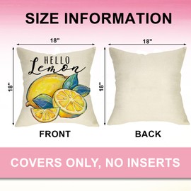 Ussap Hello Summer Lemon Decorative Throw Pillow Covers 18 x 18 Set of 4, Summer Vibes Fruit Pink Yellow Cushion Case Decor, Seasonal Home Decoration for Sofa Couch