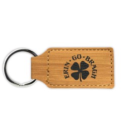 Erin Go Bragh Clover Keychain Leatherette Rectangle - Laser Engraved - Many Colors - Key Chain Ring - braugh irish pride ireland forever - Bamboo