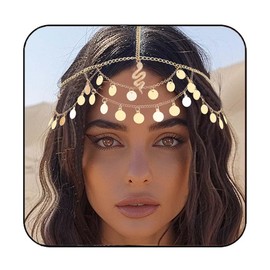 Reaky Gold Sequin Head Chain Snake Hair Chain Egyptian Headpiece for Women