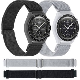 Miimall [2 Pack] for OMEGA × Swatch Bioceramic MoonSwatch Strap, Flexible Nylon Wristband for Men & Women Breathable Lightweight Elastic Replacement Watch Band for Bioceramic MoonSwatch-Black+Gray