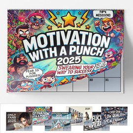 A4 Wall Calendar - Choice Of Designs And Sizes - Motivation With A Punch Calendar - A3 when opened - Hilarious Sweary Motivational Quotes 2025