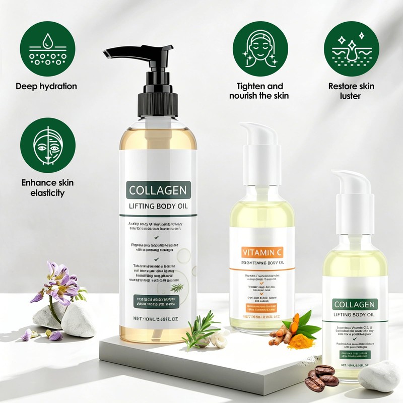 3 oli per il corpo al collagene, olio per il
