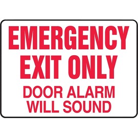 Accuform Signs MEXT591VP Plastic Safety Sign, Legend "Emergency EXIT ONLY Door Alarm Will Sound", 7" Length x 10" Width x 0.055" Thickness, Red on White