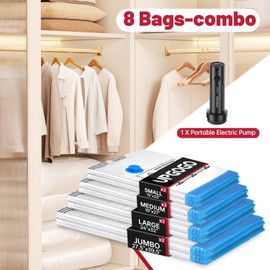 UPGOGO Vacuum Storage Bags with Portable Electric Pump,Vacuum Seal Bags for Clothing,Space Saver Bags,Vacuum Travel Bags for Luggage(Combo 8 Pack)