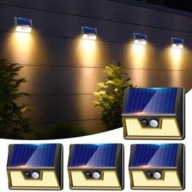 Peasur Solar Lights Outdoor Motion Sensor, 4 Pack Solar Fence Wall Lights with IP65 Waterproof 3 Lighting Modes for Garden Deck Yard Fence Garage Door, Warm White