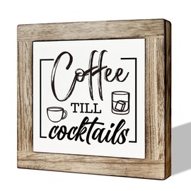 Coffee Sign, Coffee Till Cocktails Sign, Coffee Decor Set, Wooden Box Signs for Home Decor, Coffee Wooden Block Sign, Rustic Kitchen Sign, Coffee Lover Gift, Home Bar Decor, Coffee Bar Decor