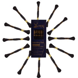 UMC STAG Pack of 12 Premium Embroidery Thread | 100% Egyptian Cotton Premium Skeins | Cross Stitch Embroidery Floss | Oeko TEX Certified Stranded Cotton | Ideal for Arts & Crafts (Black)