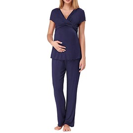 OCCIENTEC Women's Maternity Pajamas Set Nursing Pajamas for Breastfeeding Soft Nursing Pregnancy Sleepwear for Hospital (Navy, XL)