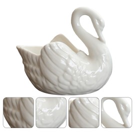 Yardwe White Swan Flowerpot Ceramic Swan Planter, Swan Shaped Flower Pot for Succulents Home Decor Garden Decor (With Drain Hole)