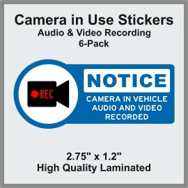 Unbranded Camera in Car Recording Video 6-Pack Decals Blue & White 2.75" x 1.2" for Uber