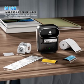 Phomemo M108 Bluetooth Label Maker Machine with Tape, 2 Inch Portable Thermal Label Printer for Small Business, Home, Kitchen, Office, Inkless Label Printer for Barcode, Address, Logo, Clothing, Black