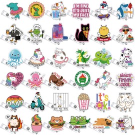 Cunno 36 Pcs Nurse Gifts Bulk Acrylic Funny Badge Reel Retractable Name ID Clip Badge Holder Employee Appreciation Gifts for Nurse Doctor Student Medical Assistant Coworker