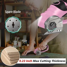 Cordless Electric Scissors, 4V Rechargeable Heavy Duty Rotary Cutter with LED Light & Safety Lock for Cardboard, Fabric, Leather, Carpet, Plastic, Crafting, Sewing, DIY & Industrial Use + Box (Pink)
