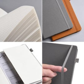 Bullet Dotted Journal - A5 Dotted Notebook, 140GSM Thick Paper, A5 Dotted Journal with 152 Pages, Back Pocket, Pen Holder, Hardcover Dotted Notebook for Planning, Notes, Study, Grey