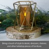 Elements 6.89x5.91x8.07 Inch Metal Gold Wire Hexagonal Candle Holder, Amber