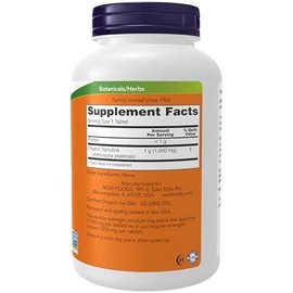 NOW Supplements, Certified Organic, Spirulina 1000 mg (Double Strength), Rich in Beta-Carotene (Vitamin A) and B-12 with Naturally Occurring GLA, 240