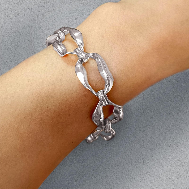 Jemjosh Silver Stainless Steel Bracelets for Women Trendy, Textured Rolo