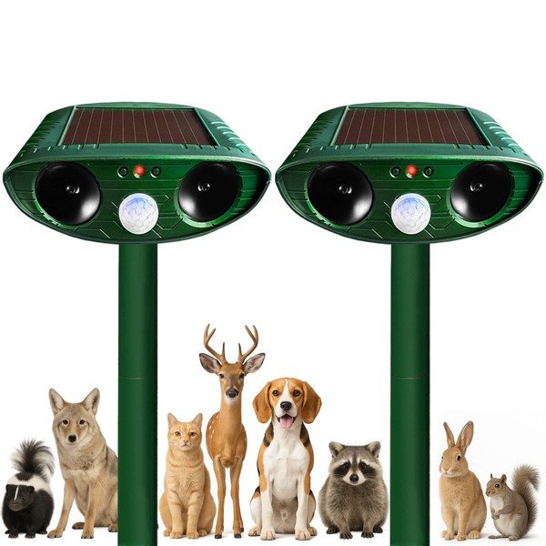 2 Pack Solar Ultrasonic Animal Repellent Outdoor, Cat Deterrent, Squirrel