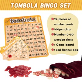 Extguds Tombola Bingo Game,Vintage Tombola Italian Game,Russian Lotto with number1-90 for Lottery, for up to 24 Players
