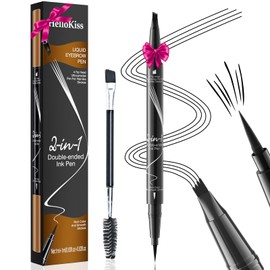 Magic Eyebrow Pencil, Microblading Eyebrow Pen, 2-in-1 Waterproof Eyebrow Pencil with 4 Micro-Fork Tips & Dual-ended Eyebrow Brush, Smudgeproof Brow Pen for Natural Looking Brows Makeup (Black)